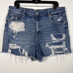 American Eagle Outfitters Mom Short Jean Denim Destroyed High Rise 18 Frayed